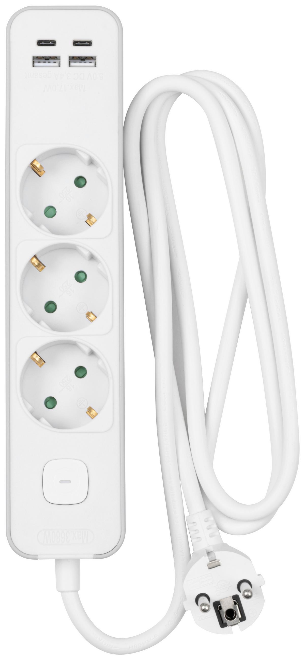 Steckdosenleiste, 250v Cora - Weiß/Grau, Basics, Kunststoff/Metall (24,4/5,2/4,1cm) - Ondega