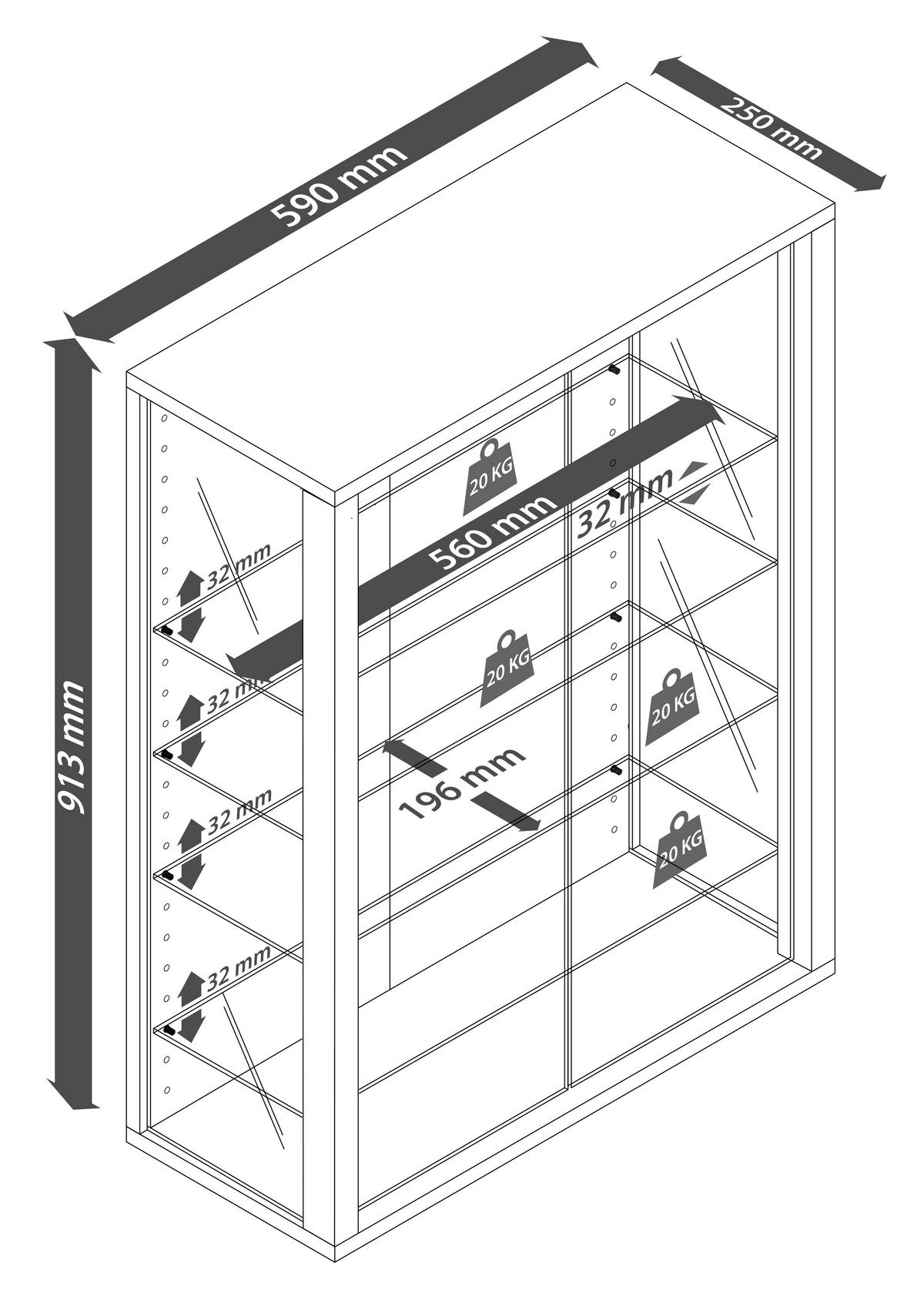 Hängevitrine Udina Schwarz/Honigeiche B: 59 cm - Honigeiche/Klar, Design, Glas/Holzwerkstoff (59/91/25cm) - Livetastic
