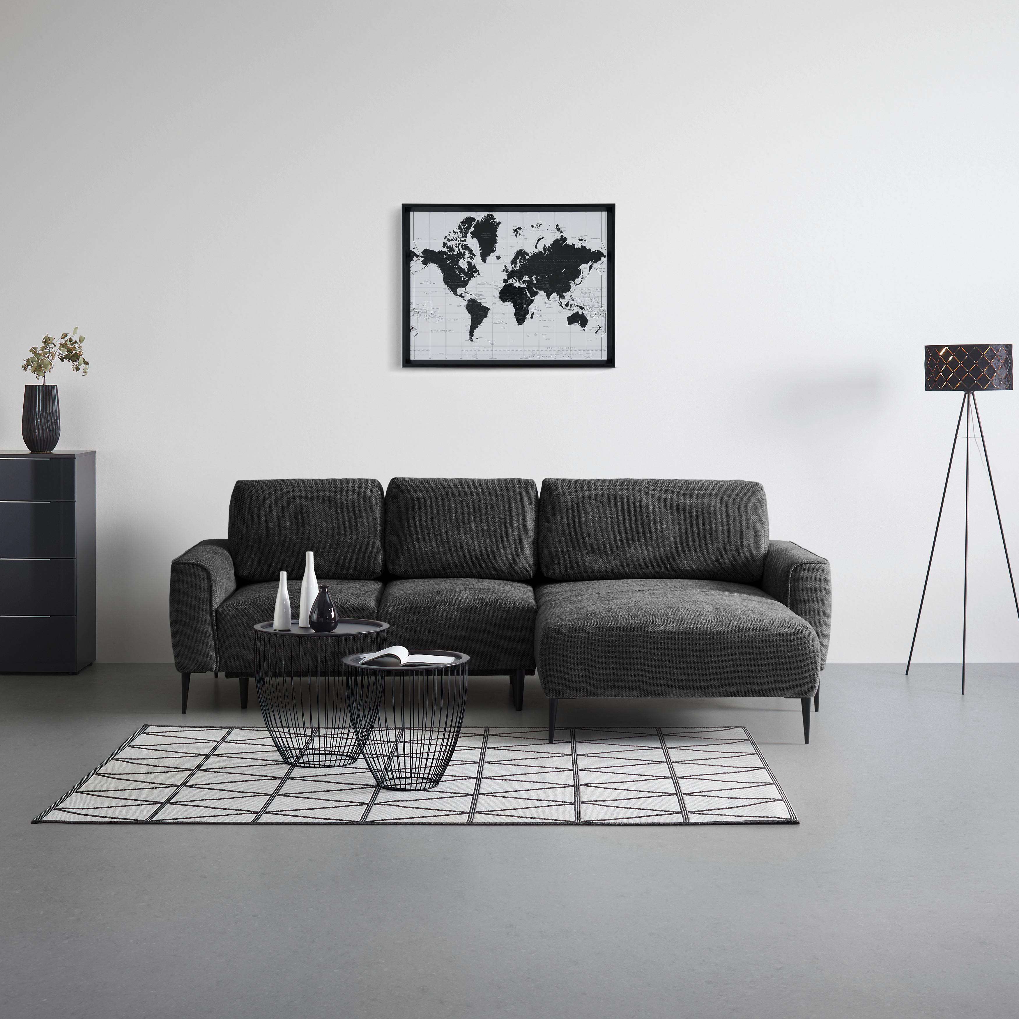 Rohová sedačka CUSTOM, pravá, černá žinylka - černá, Moderní, kov/textil (255/164cm) - Mömax