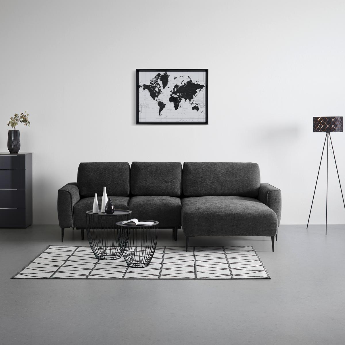 Rohová sedačka CUSTOM, pravá, černá žinylka - černá, Moderní, kov/textil (255/164cm) - Mömax
