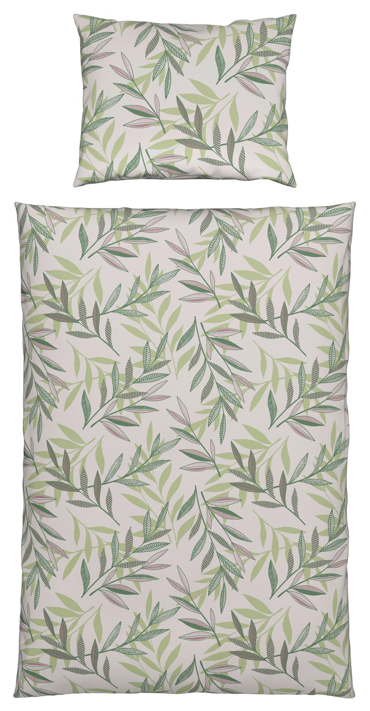 POSTEĽNÁ BIELIZEŇ STITCHED LEAVES - zelená/béžová, textil (140/200cm) - Modern Living