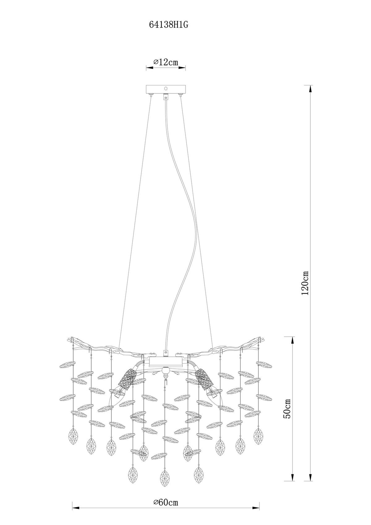 HÄNGELEUCHTE 64138H1G QUEENA - Klar/Goldfarben, Design, Glas/Metall (60/120cm) - Globo
