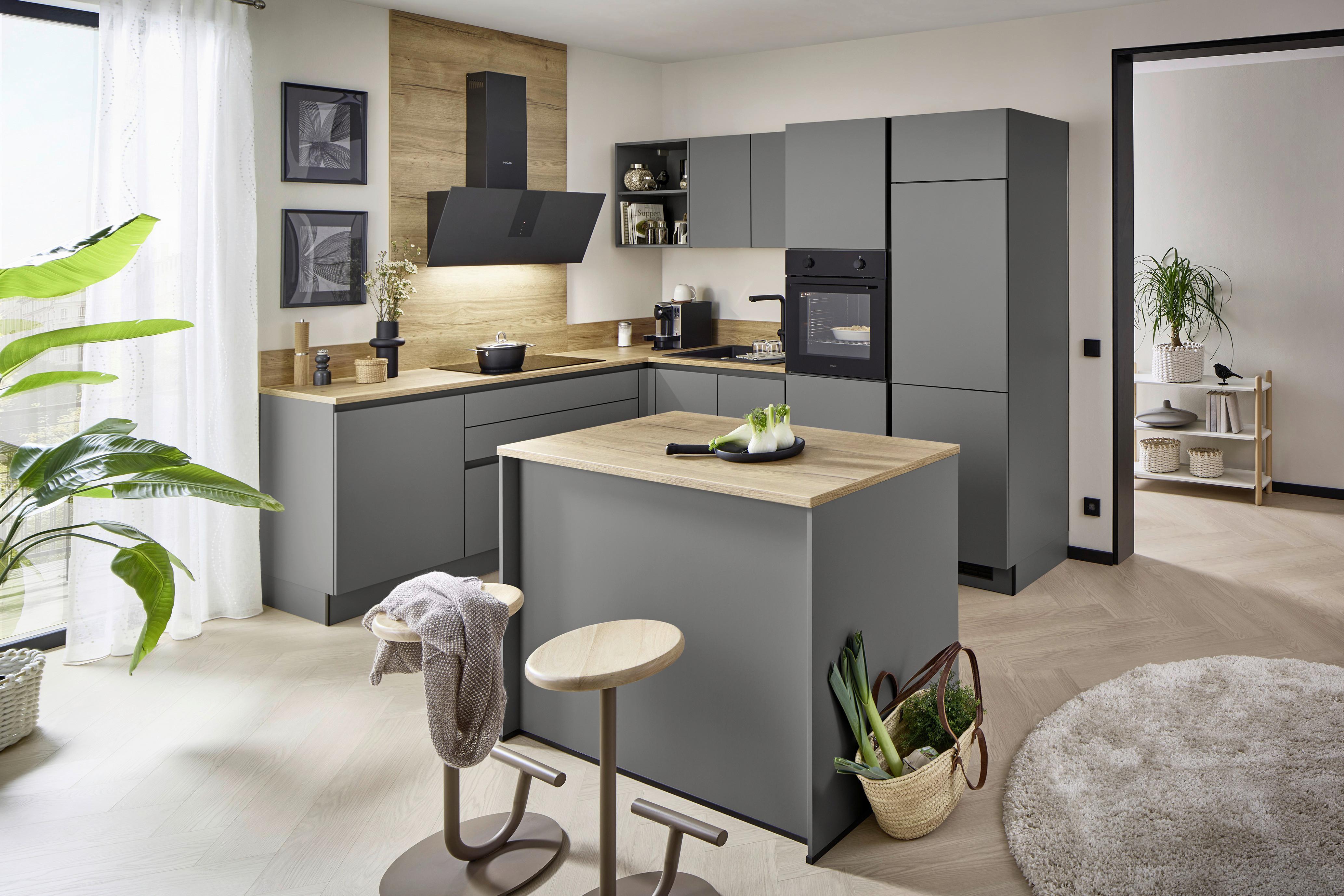 ECKKÜCHE WIN MIT INSEL - Eichefarben/Anthrazit, MODERN, Holzwerkstoff (205,2/278,2cm) - Express-Kuechen