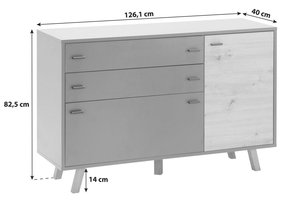 Kommode B: 126,1 cm Trend Anthrazit/ Eiche Artisan - Anthrazit/Eiche Artisan, MODERN, Holzwerkstoff (126,1/82,5/40cm)