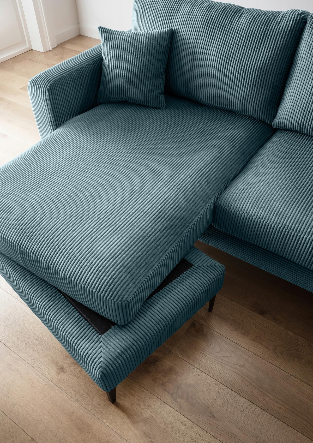 Ecksofa Eliza, Petrol S: 204x153 cm - Petrol/Schwarz, Basics, Textil (204/153cm) - Livetastic