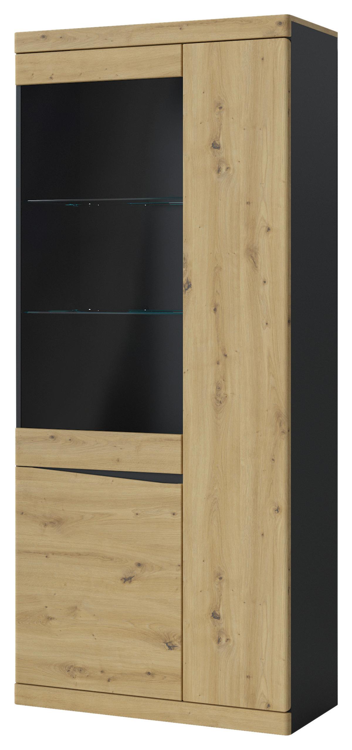 Vitrine Turino Eiche Artisan Anthrazit B: 86 cm - Eichefarben/Anthrazit, Trend, Glas/Holzwerkstoff (86/196,5/39,9cm)