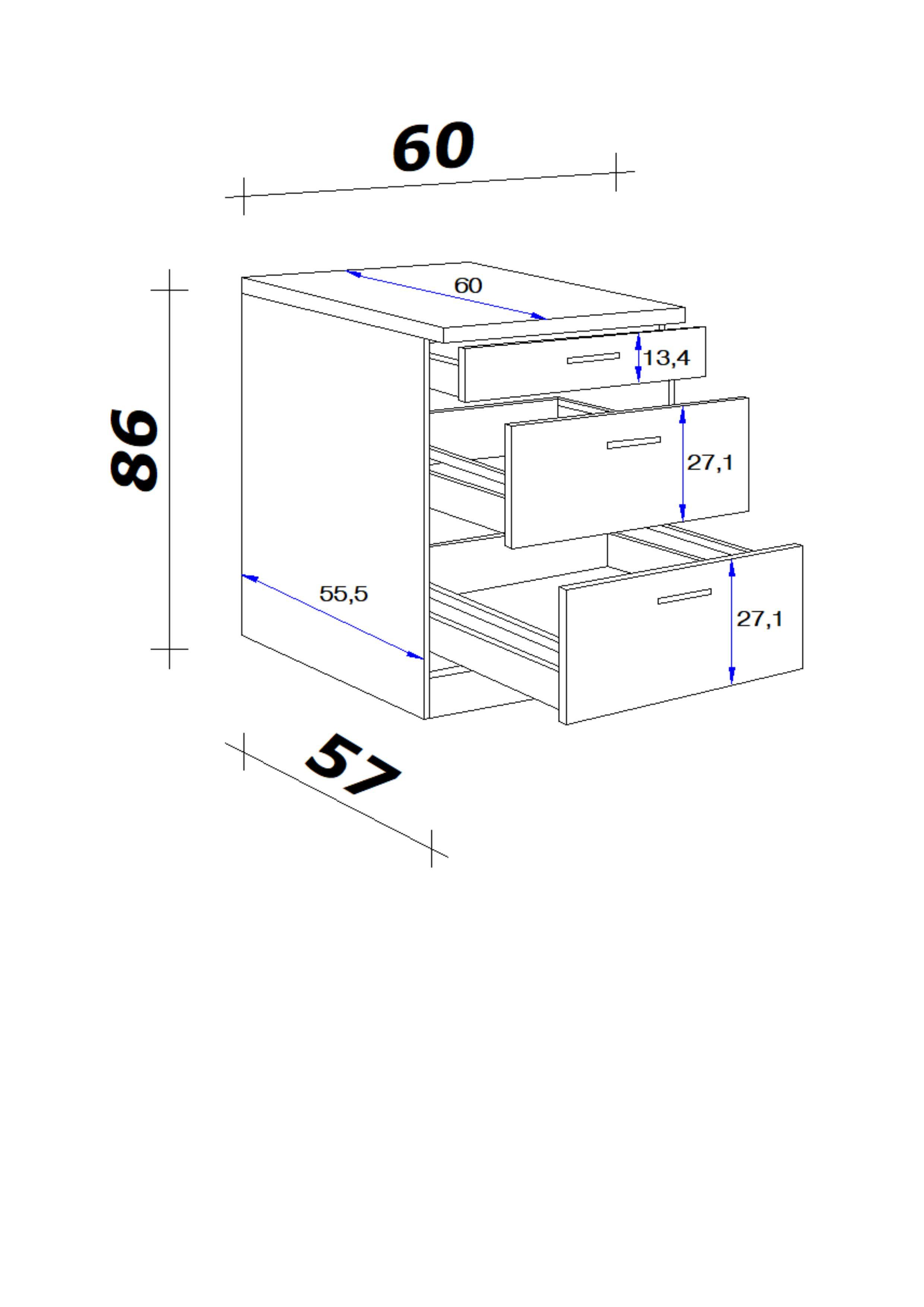 Schubkastenunterschrank Valero USA 60 - Weiß Hochglanz/Weiß, KONVENTIONELL, Holzwerkstoff (60/86/60cm) - FlexWell