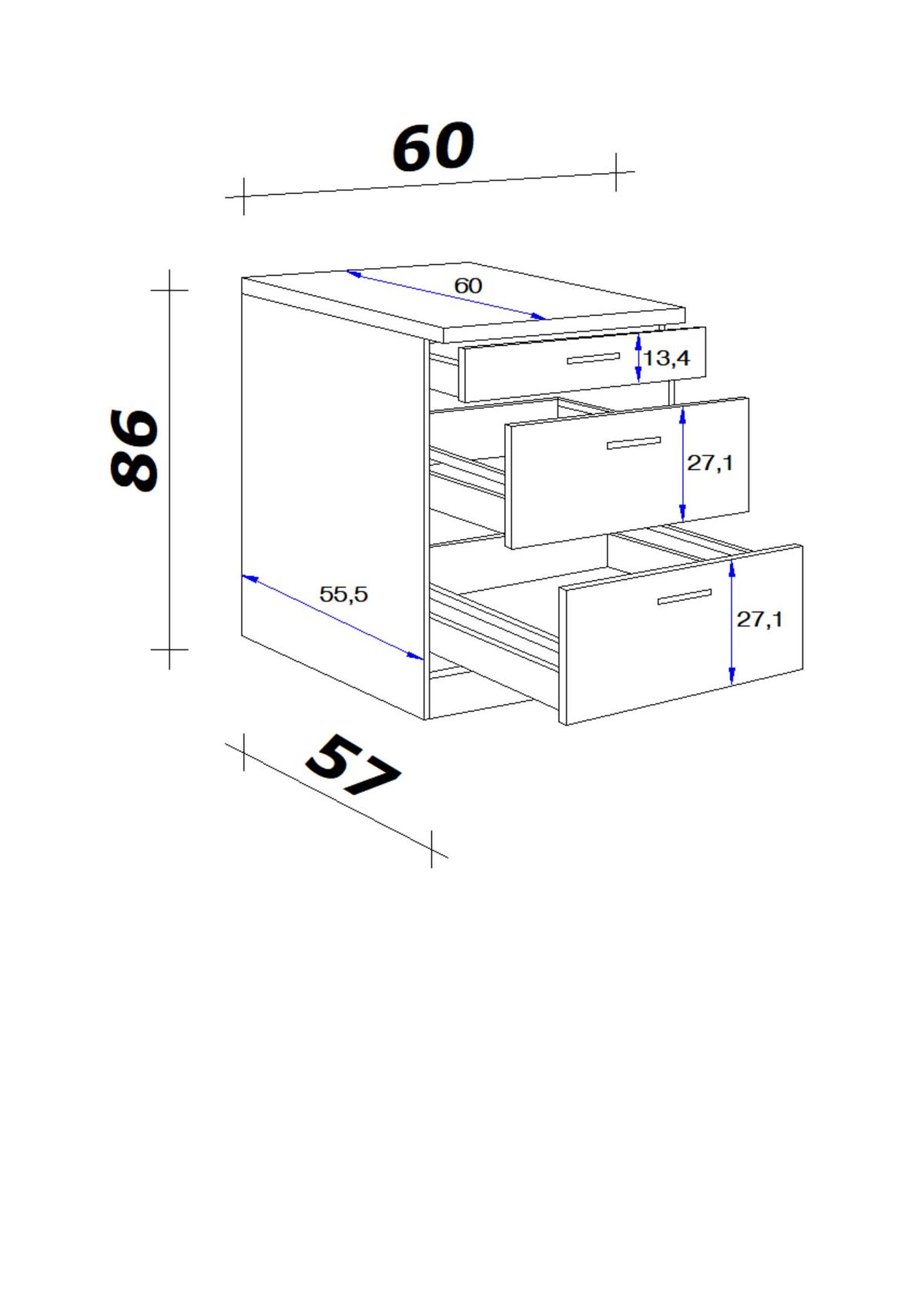 Schubkastenunterschrank Valero Usa 60 - Weiß Hochglanz/Weiß, KONVENTIONELL, Holzwerkstoff (60/86/60cm) - FlexWell