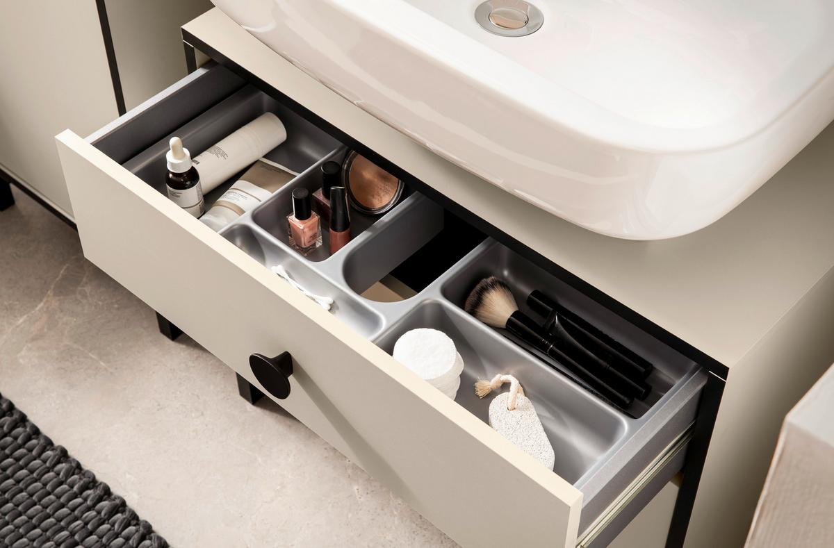 Waschbeckenunterschrank Edda Creme/Schwarz/Beige B: 65,1cm - Beige/Creme, MODERN, Holzwerkstoff (65,1/59,1/33,0cm) - MID.YOU