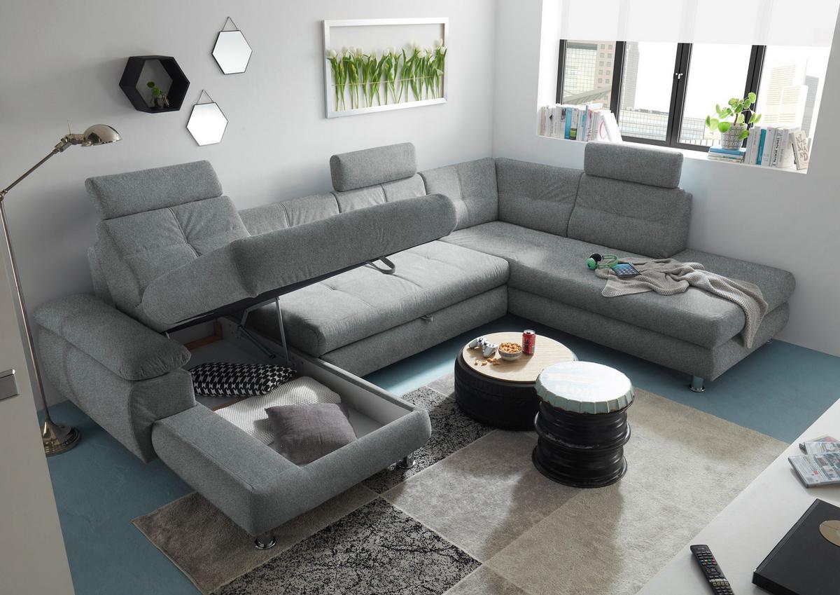 Sedací souprava ALBA U, pravá, šedá, úl.prostor, lůžko - světle šedá, Moderní, textil/plast (177/349/233cm) - MID.YOU