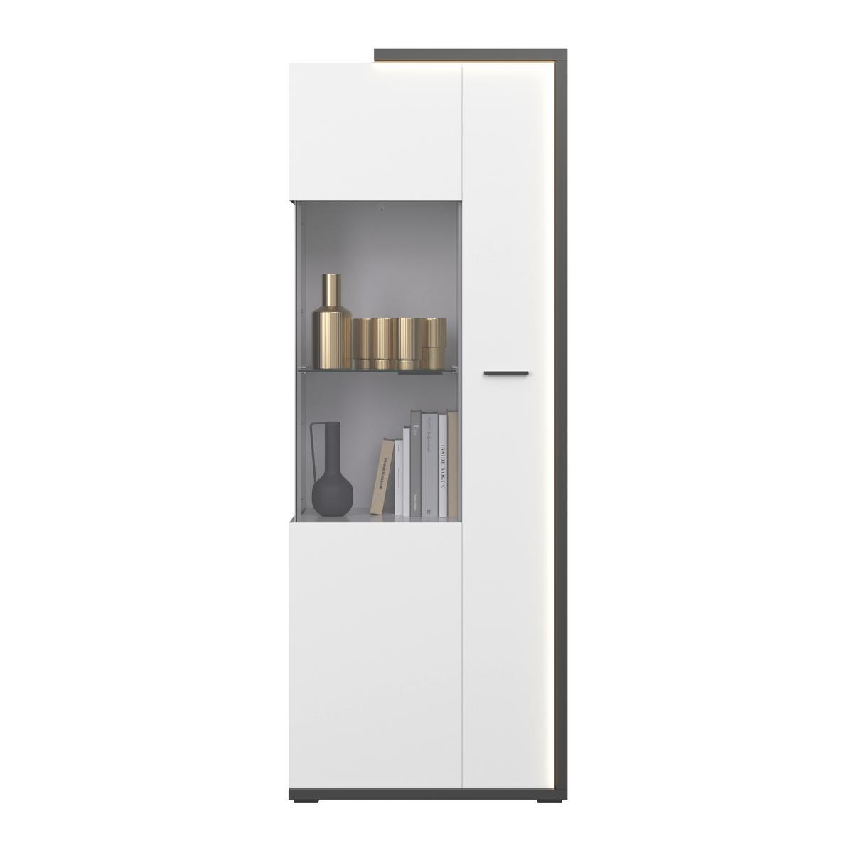Vitrine Ambiente B: 73,4 cm mit LED Alpinweiss, Anthrazit - Weiß Hochglanz/Anthrazit, MODERN, Glas/Holzwerkstoff (73,4/199,1/43,6cm)