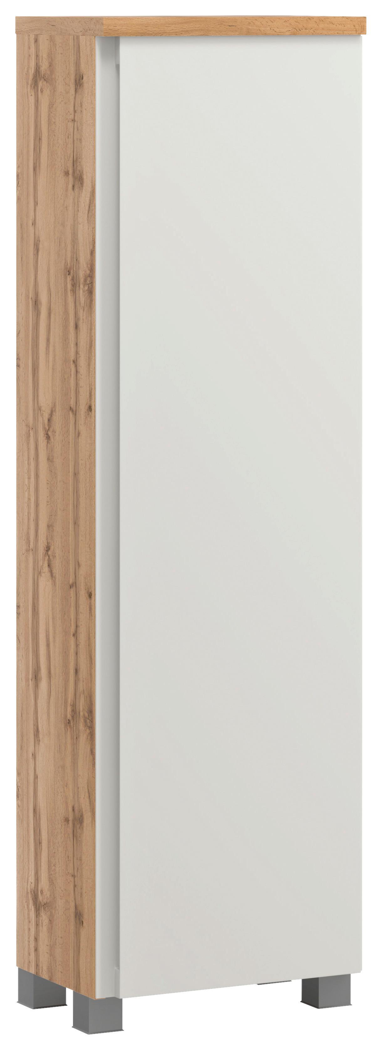 Midischrank Arosa B: 40 cm Weiß/Eiche Dekor - Eiche Wotan/Silberfarben, MODERN, Holzwerkstoff (40/130/35cm) - Held