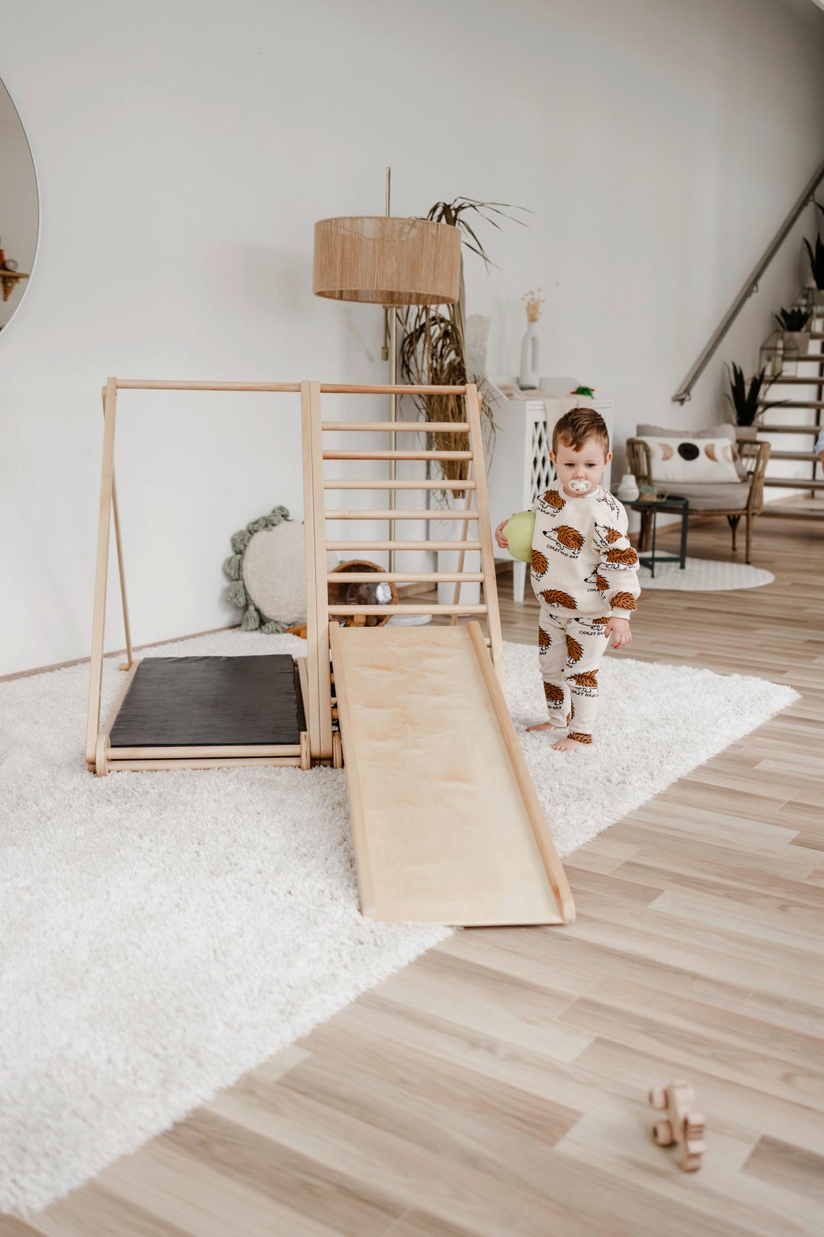 klappbares Klettergerüst mit Sicherheitsmatte - Birkefarben/Schwarz, Basics, Holz (105/110/100cm) - CLIFF