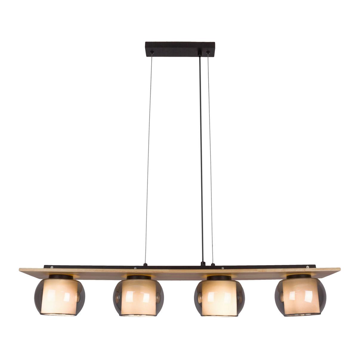 Pendelleuchte Kautschukholz - Schwarz/Naturfarben, Design, Glas/Holz (90/18/120cm) - Näve