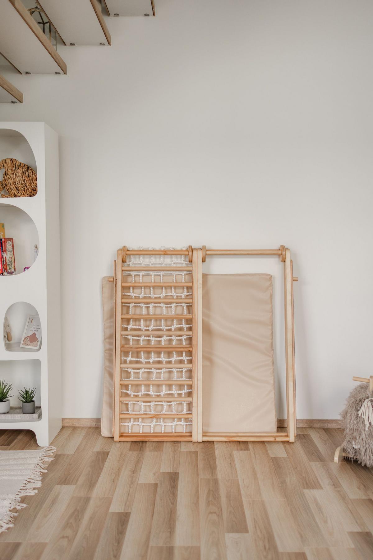 klappbares Klettergerüst mit Sicherheitsmatte - Multicolor/Weiß, Basics, Holz (105/110/100cm) - CLIFF