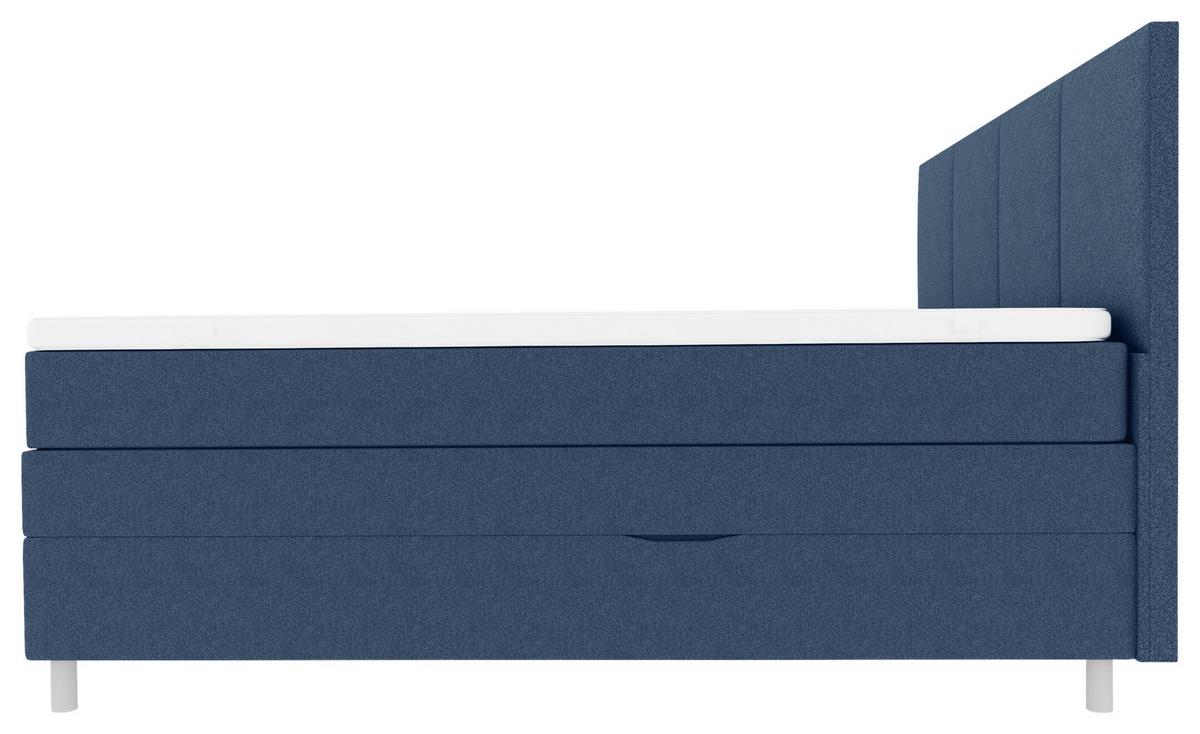 Boxspringbett mit Topper und Bettkasten 160x200 cm Messina - Chromfarben/Blau, KONVENTIONELL, Textil (160/200cm)