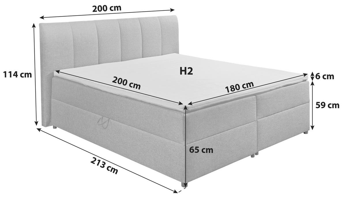 Boxspring postel  GRANADA šedá 180x200 cm - šedá/černá, Basics, textil/plast (180/200cm) - MID.YOU
