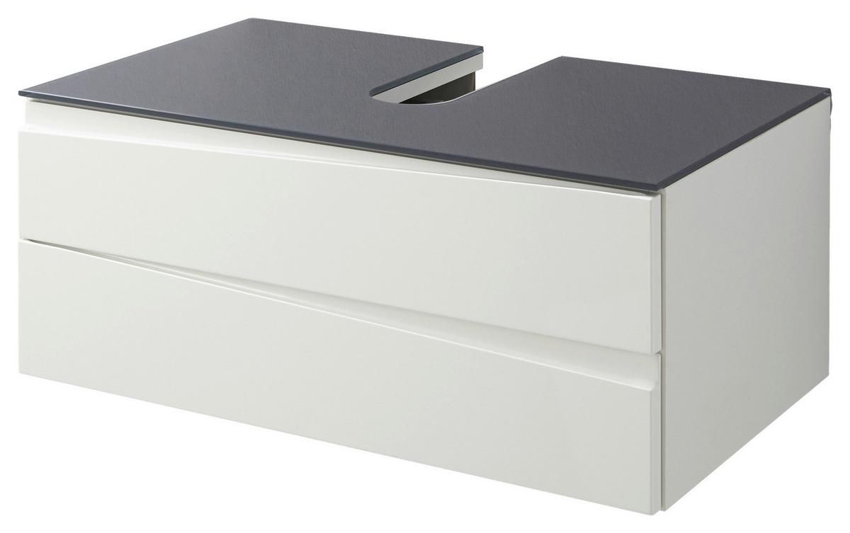 Waschbeckenunterschrank Shape B: 80cm Weiß Hochglanz - Weiß Hochglanz/Grau, MODERN, Glas/Holzwerkstoff (80/33/47cm) - MID.YOU