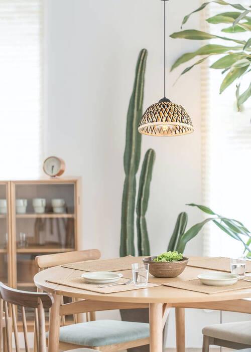 Hängeleuchte 15767h Colly - Schwarz/Naturfarben, Basics, Holz/Metall (30/120cm) - Globo