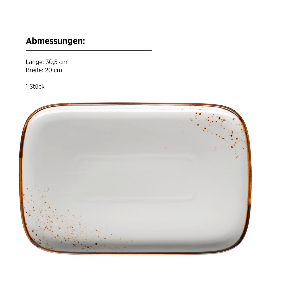 Servierplatte Pintar Rechteckig D: 25-30,5 cm - Braun/Weiß, Basics, Keramik - Mäser