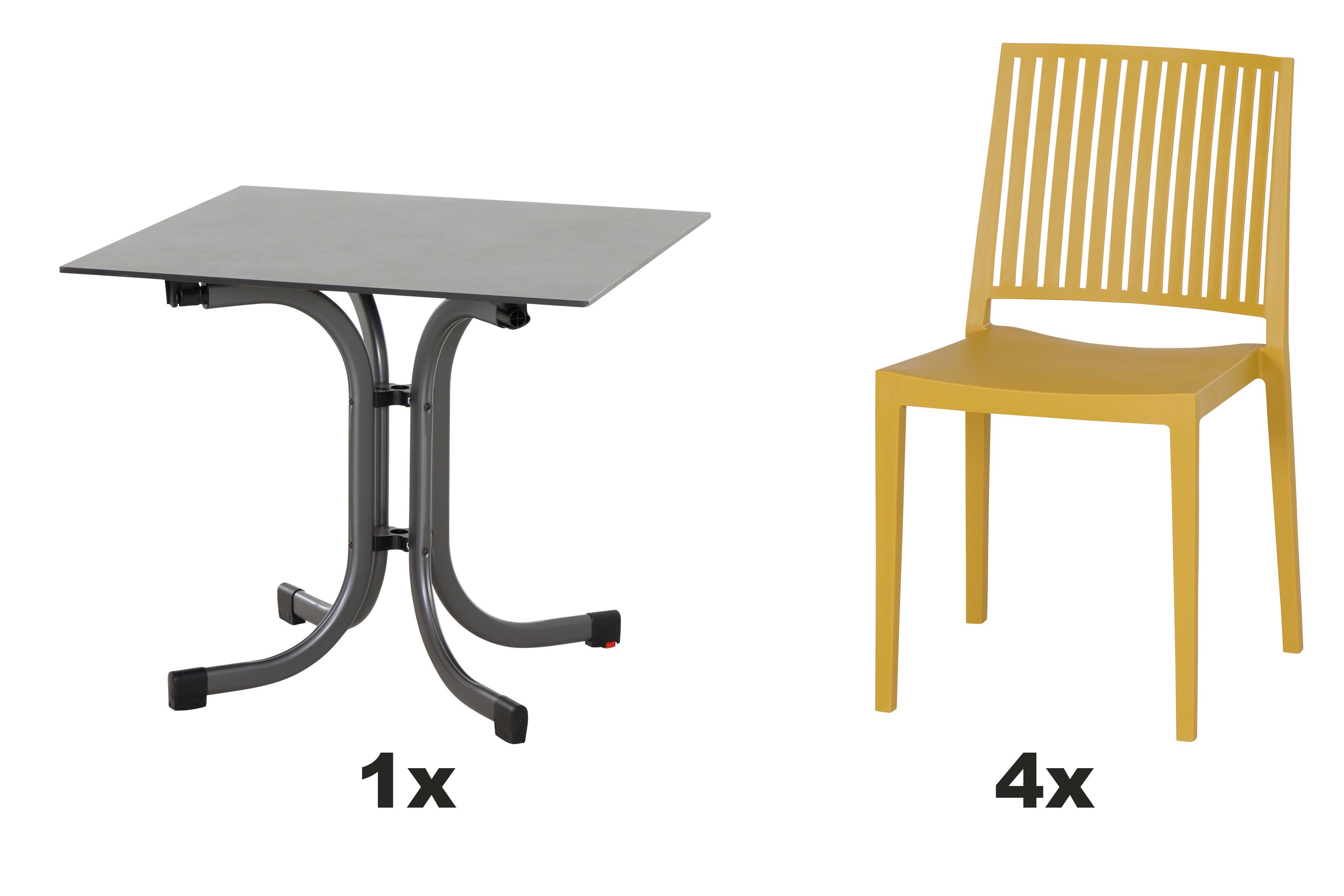 Gartengarnitur T20150 - Gelb, Basics, Holzwerkstoff/Kunststoff (80/80/80cm) - Siena Garden