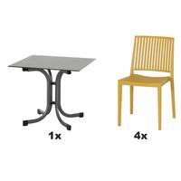 Gartengarnitur T20150 - Gelb, Basics, Holzwerkstoff/Kunststoff (80/80/80cm) - Siena Garden