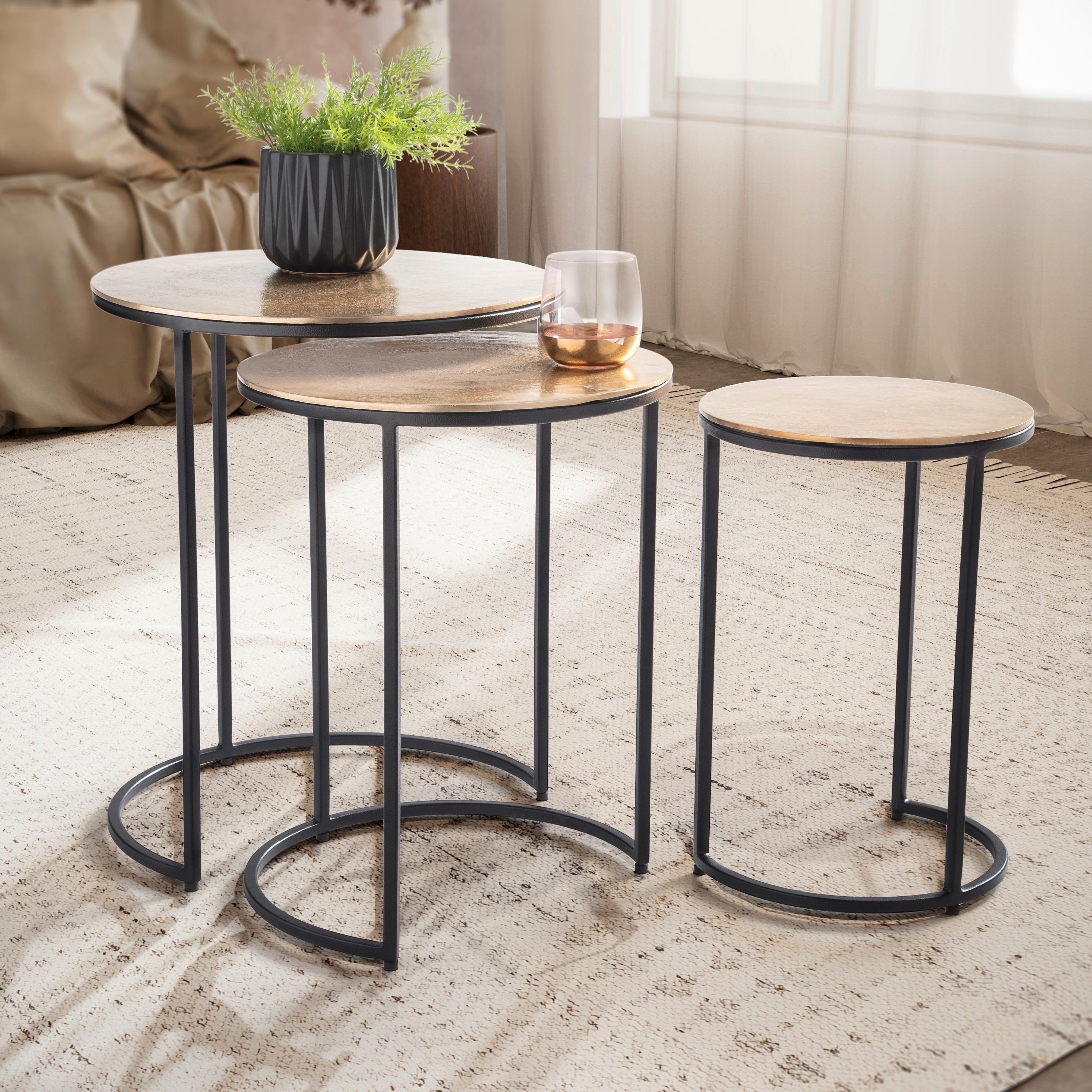 Satztisch Goldfarben 3-teilig - Goldfarben/Schwarz, Design, Metall - MID.YOU