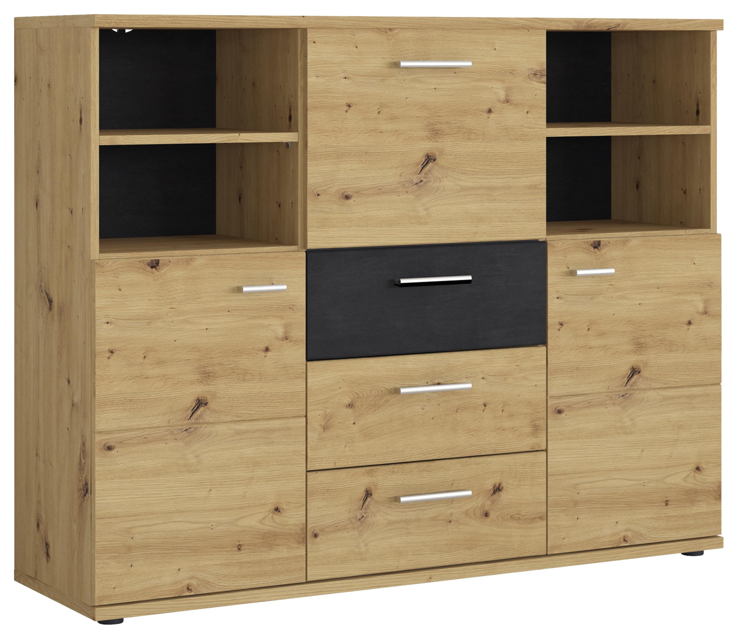 Sideboard Nina Eiche Artisan/Fresco B: 131 cm - Schwarz/Eiche Artisan, Holzwerkstoff (131/103,8/38cm) - MID.YOU