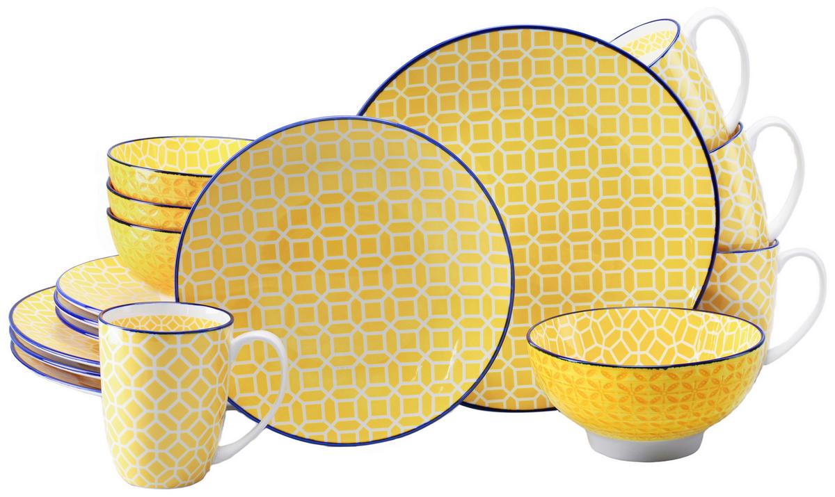 Kombiservice Keramik, Weiß/Gelb, 16--Teilig. - Currygelb/Weiß, Basics, Keramik - Creatable