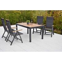 Gartentischgruppe Verona 5 -Teilig. Graphitfarben/grau - Graphitfarben/Naturfarben, KONVENTIONELL, Kunststoff/Textil - Gardenson