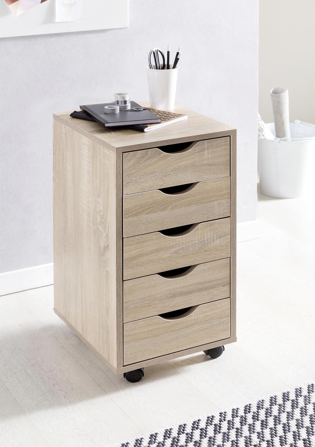 Rollcontainer Eiche Dekor Mina BxHxT 33x68x38 cm - Eichefarben, MODERN, Holzwerkstoff/Kunststoff (33/68/38cm) - MID.YOU
