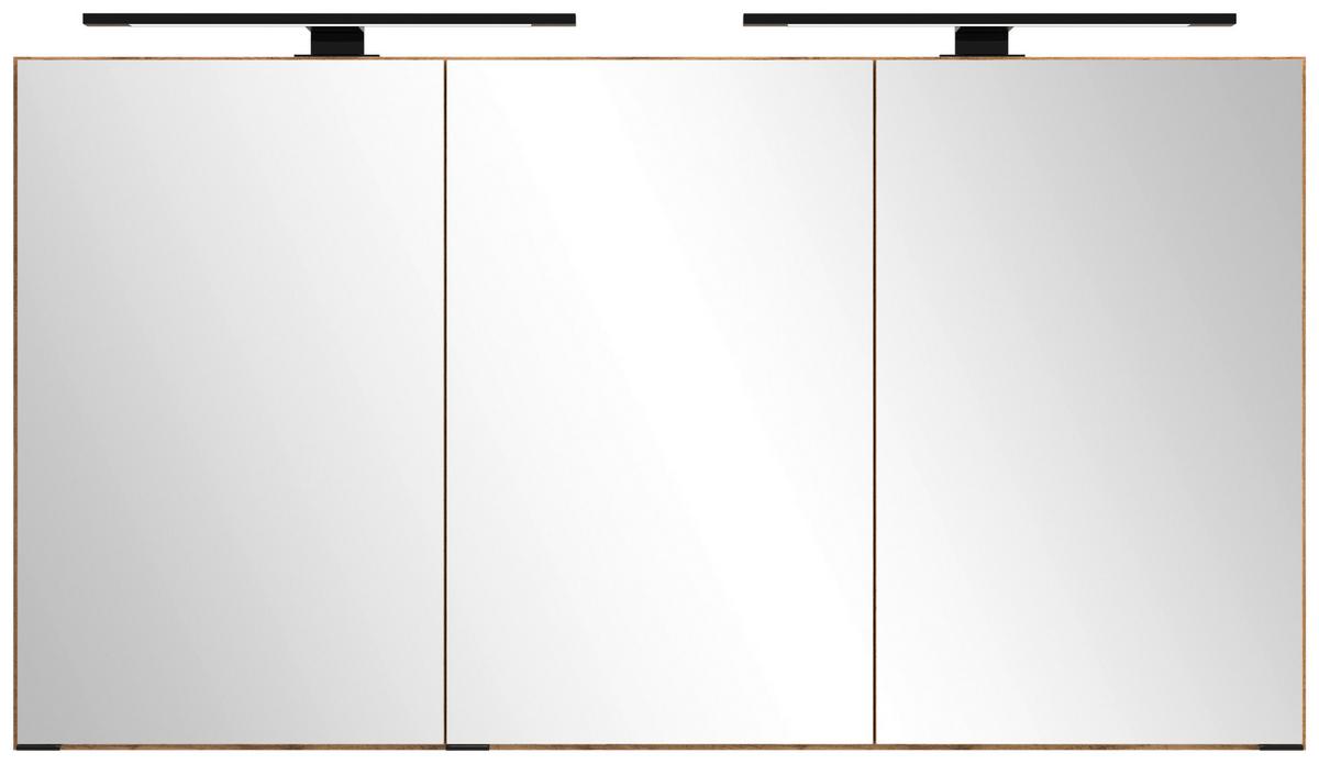 Spiegelschrank Chester mit LED Beleuchtung 3 Türen +Steckdose - Eiche Wotan, MODERN, Glas/Holzwerkstoff (120/64/20cm) - Held