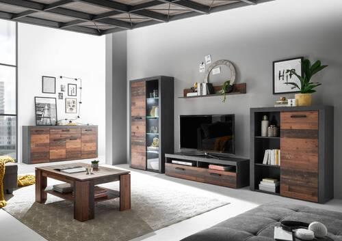 Sideboard B 180 cm Jones, Dunkelgrau/Eiche Dekor - Eichefarben/Dunkelgrau, Design, Holzwerkstoff (180/90/38cm) - MID.YOU