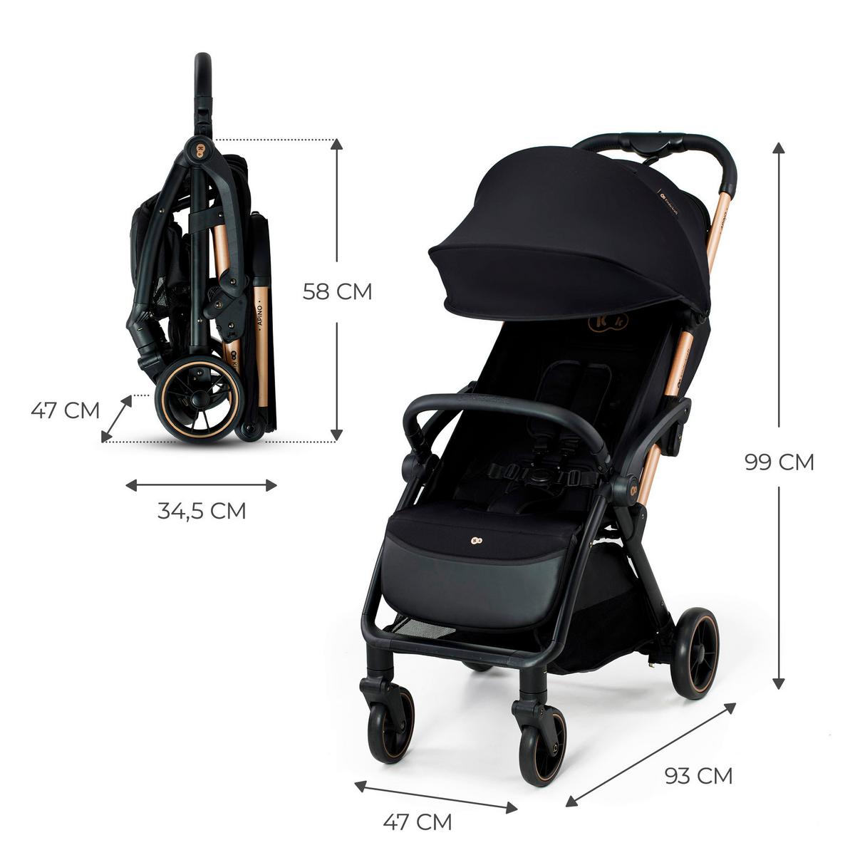 Buggy Apino Schwarz, B/H/T: 47x99x93cm - Goldfarben/Schwarz, Basics (47/99/93cm) - Kinderkraft