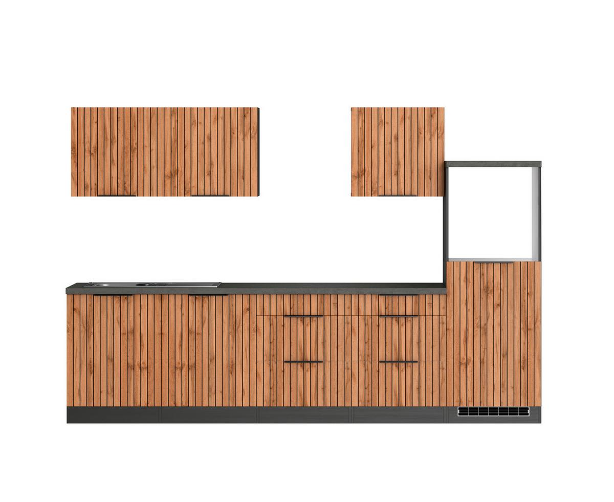 Küchenleerblock Liverpool Graphit/Eiche Dekor B: 300 cm - Schieferfarben/Eiche Wotan, Basics, Holzwerkstoff (300cm) - Held