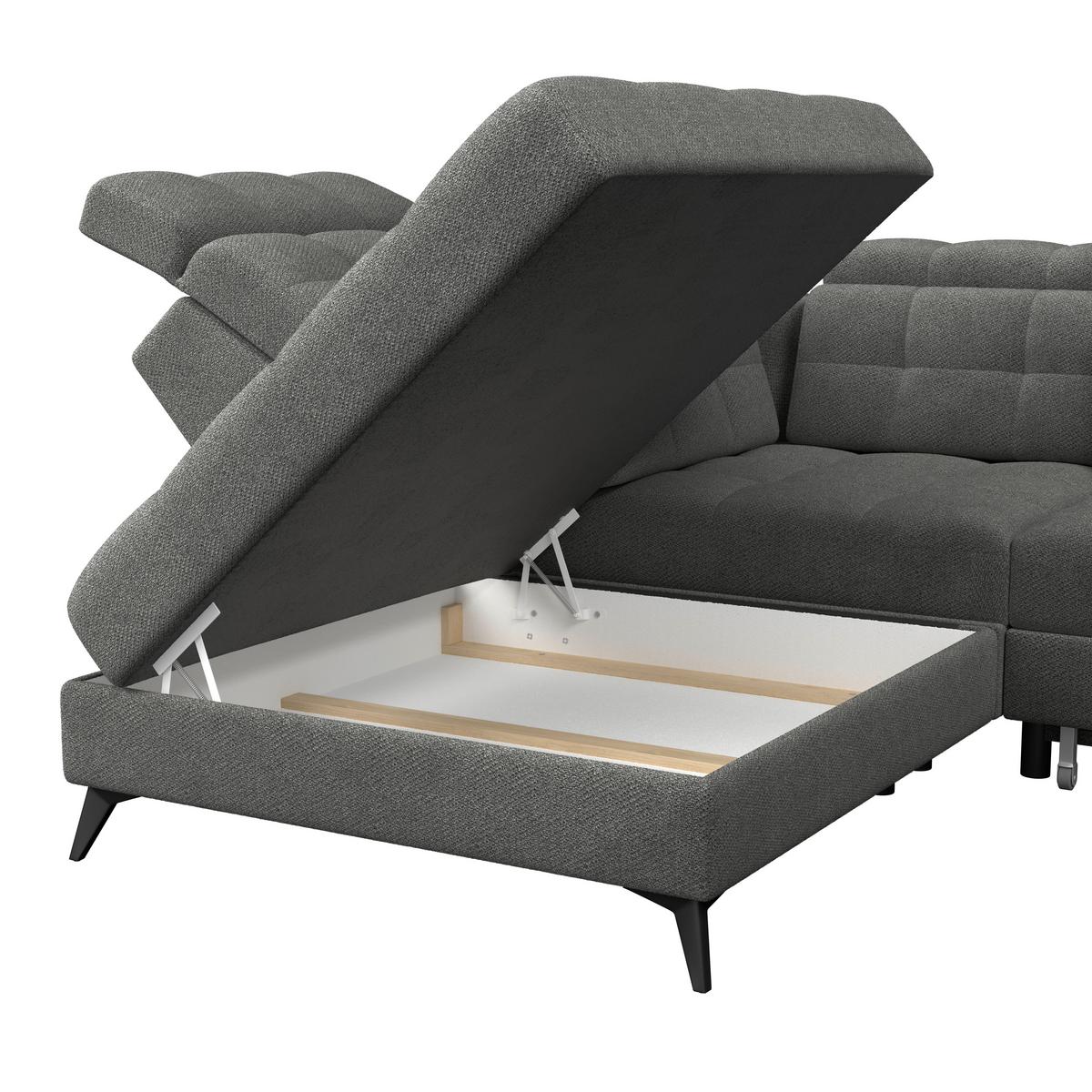 Ecksofa Barletta New Velours Dunkelgrau, 228x289cm - Dunkelgrau/Schwarz, ROMANTIK / LANDHAUS, Textil (228/289cm) - Luca Bessoni