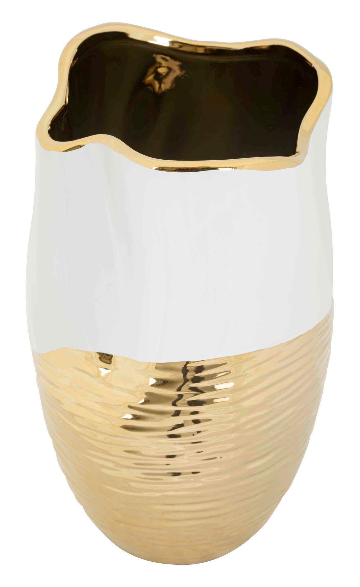 Vase Lux Weiß, Goldfarben B: 20 cm - Goldfarben/Weiß, Basics, Keramik (20/35/20 cm)