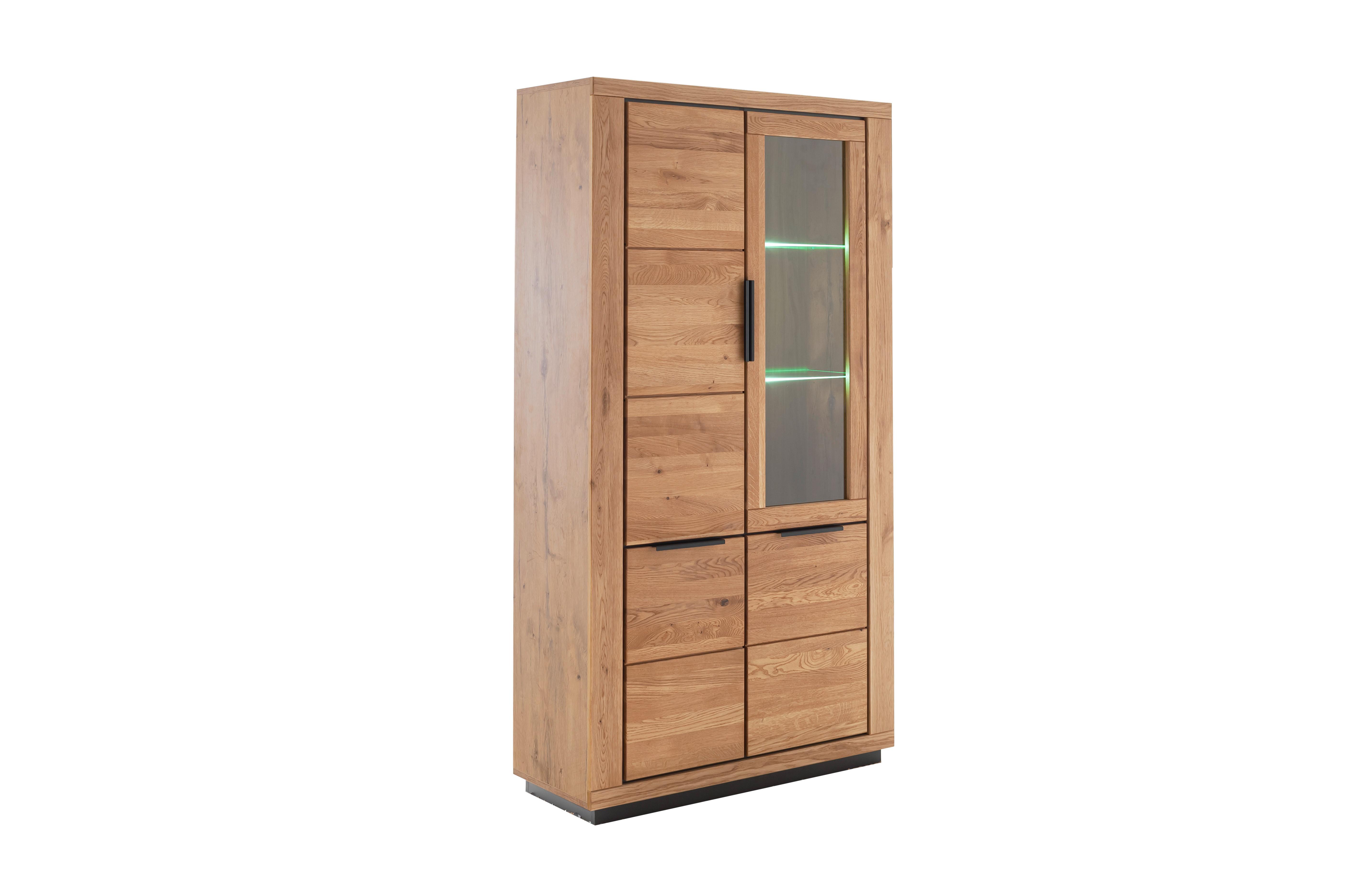 Vitrine 107cm Greno Wildeiche Massiv - Wildeiche/Schwarz, ROMANTIK / LANDHAUS, Glas/Holz (107/200/10cm)
