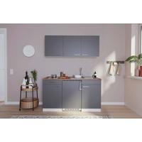 Miniküche Economy M. Geräten 150 Cm Grau/ Nussbaum Dekor - Nussbaumfarben/Weiß, Basics, Holzwerkstoff (150/200/60cm) - Respekta