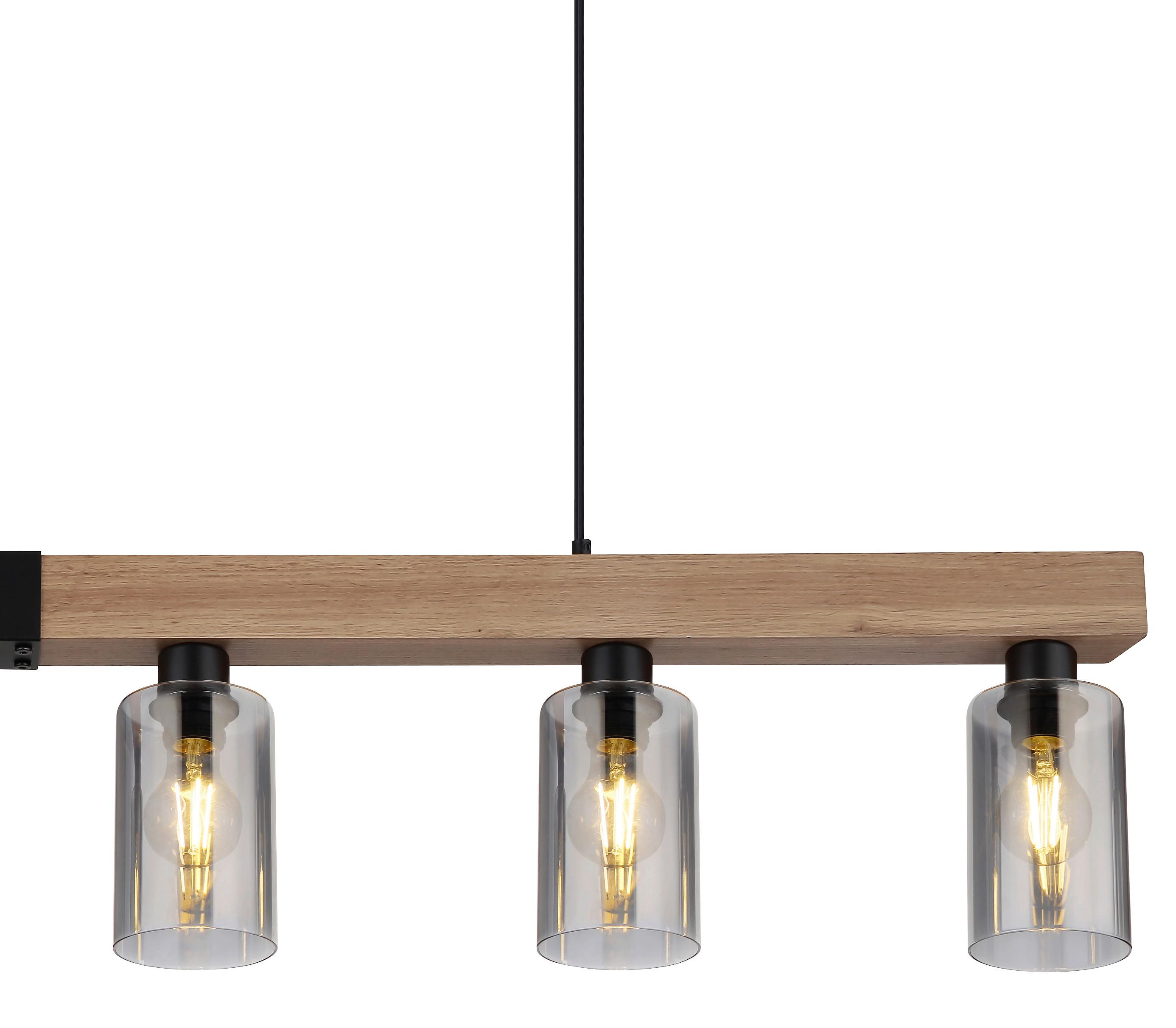 Hängeleuchte Hadera 6-flammig Höhenverstellbar Mit Rauchglas - Dunkelbraun/Schwarz, Natur, Glas/Holzwerkstoff (140/10/120cm) - Globo