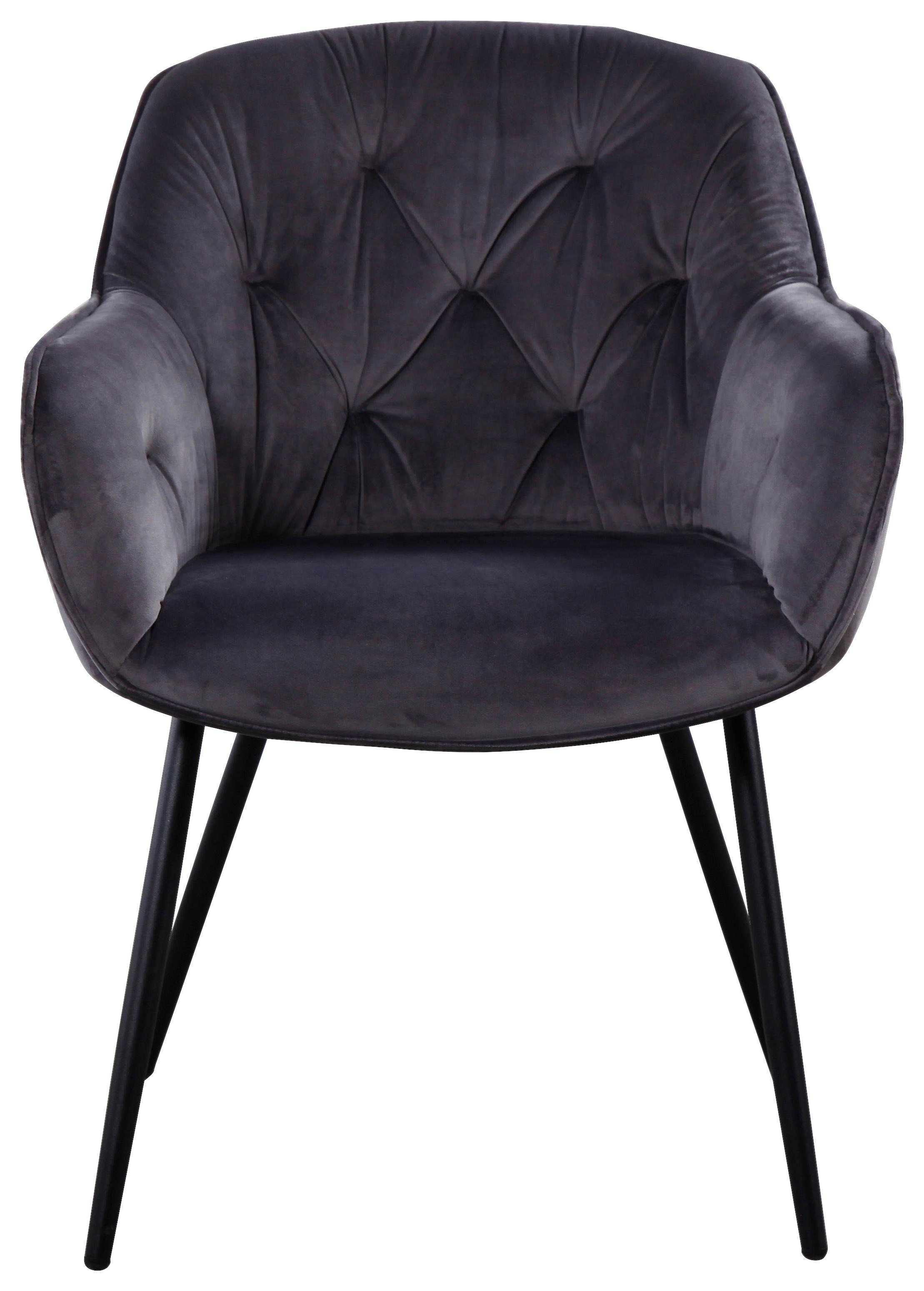 Armlehnstuhl Salerno Samtbezug Grau Gepolstert - Schwarz/Grau, MODERN, Textil/Metall (63/87/64cm) - MID.YOU