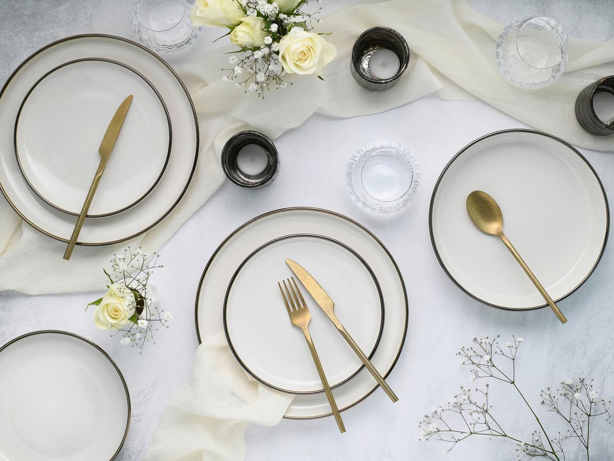 Tafelservice 18-Teilig weiß - Goldfarben/Creme, Basics, Keramik - Creatable