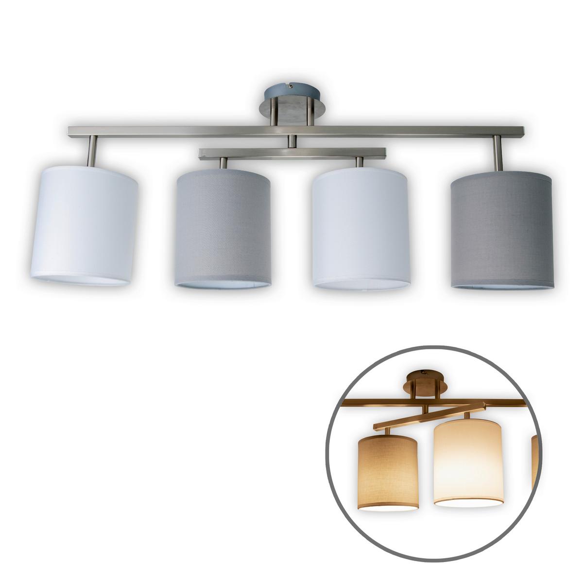 Deckenleuchte L: 82 cm 4-flammig Textilschirm - Weiß/Grau, Design, Textil/Metall (29/82cm) - Näve