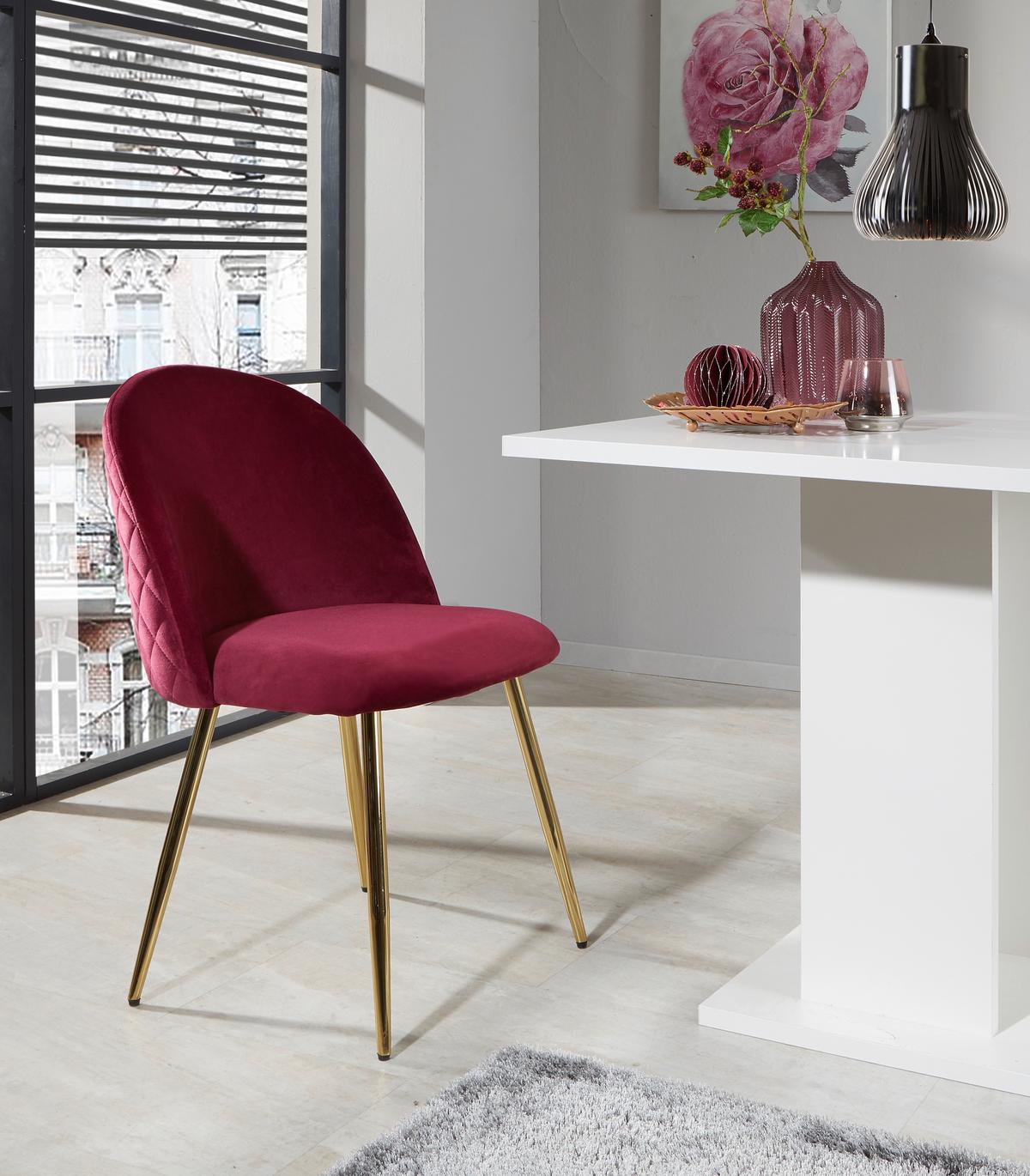 Polsterstuhl Artdeco Bordeaux, Beine Gold - Bordeaux/Goldfarben, MODERN, Textil/Metall (51/79/58cm) - MID.YOU
