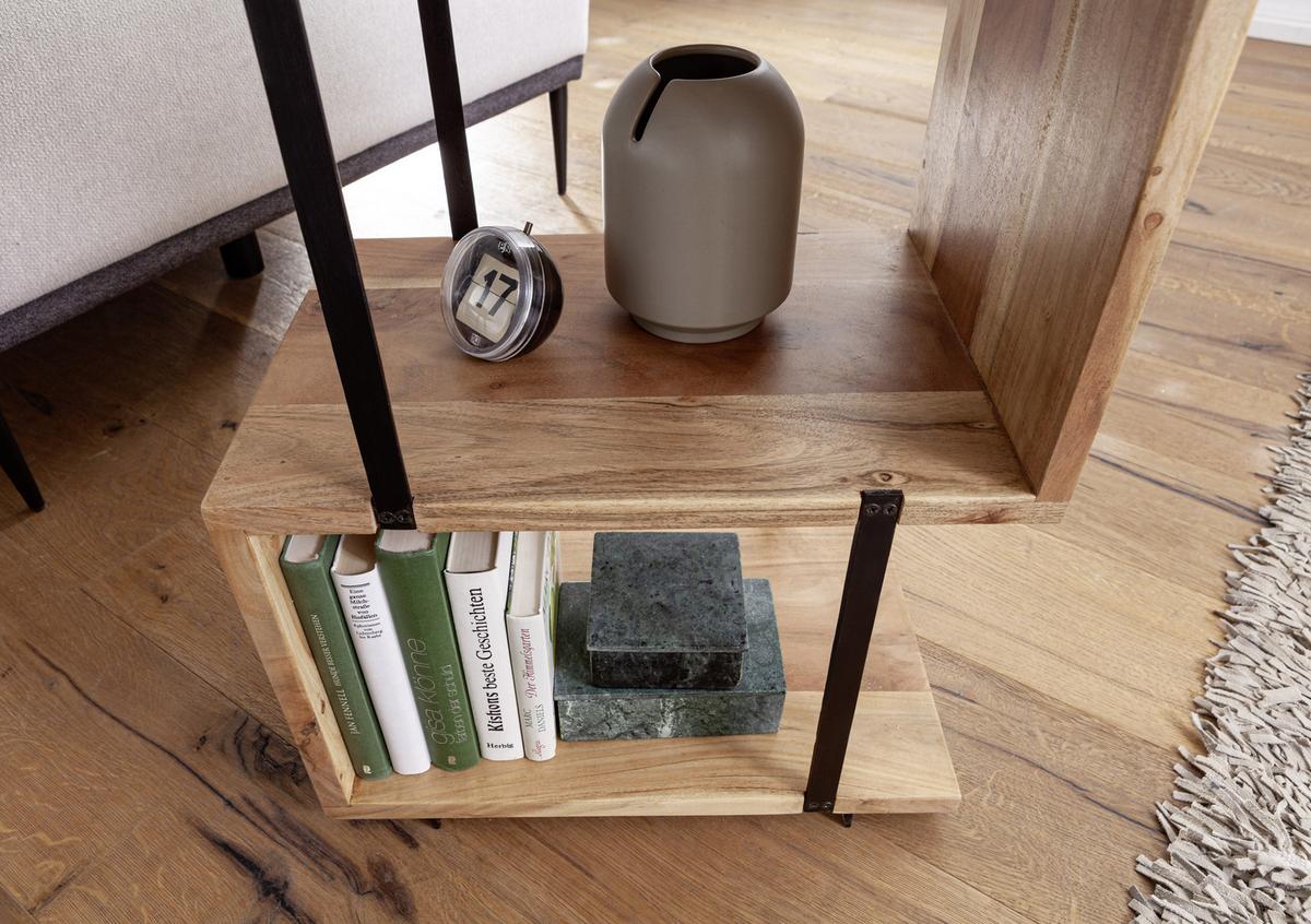 Beistelltisch Massivholz S-Form, Akazie/Schwarz - Schwarz/Akaziefarben, MODERN, Holz/Metall (45/30/60cm) - MID.YOU