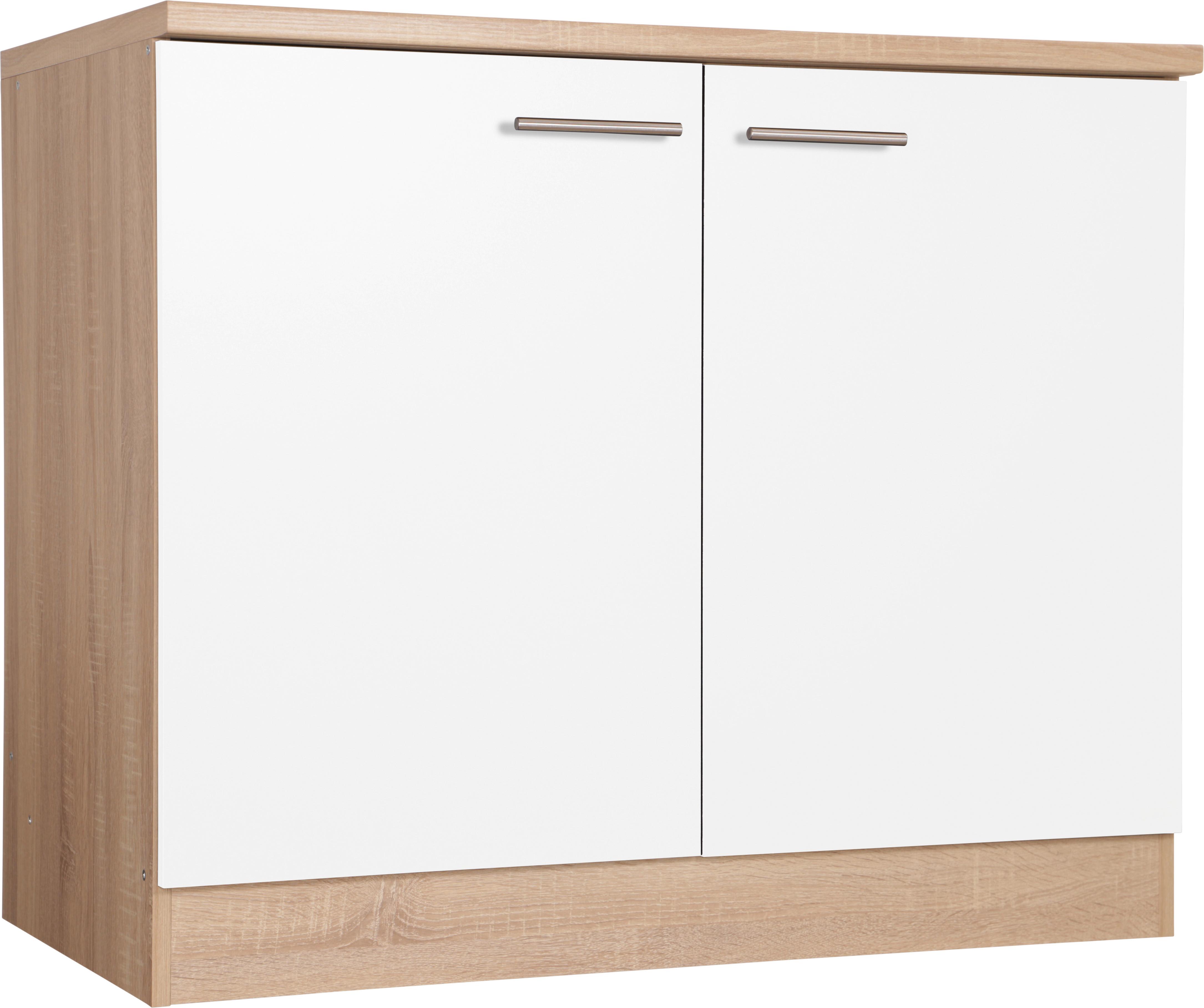 Spülenunterschrank Merle Weiß/Eiche Dekor B:100cm - Eichefarben/Weiß, Basics, Holzwerkstoff (100/84,8/60cm) - Respekta