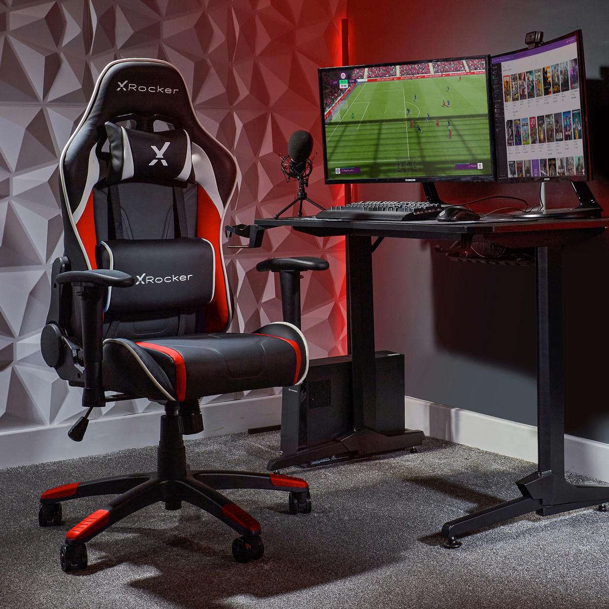 Gaming Stuhl Egility Compact Lederlook, Rot/Schwarz/Weiß - Rot/Schwarz, MODERN, Kunststoff/Textil (55/113/62,5cm) - X Rocker