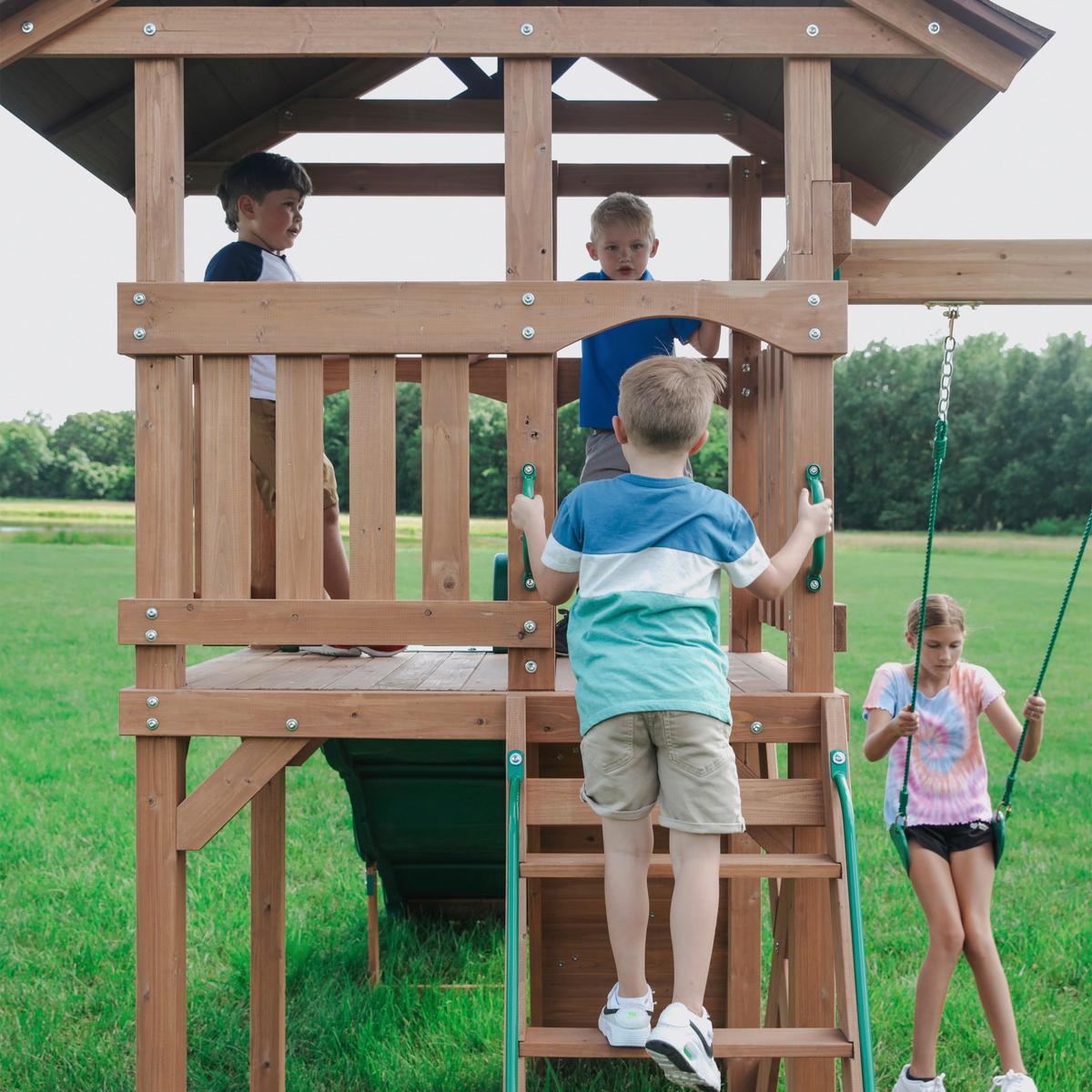 Spielturm B2200159 - Braun/Grün, KONVENTIONELL, Holz (430/310/380cm) - Ambia Garden