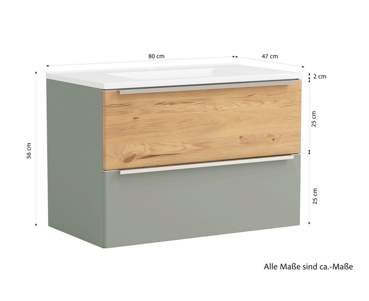 WASCHTISCHKOMBI Schilfgrün/Wildeiche B: 80cm - Schilfgrün/Wildeiche, Trend, Holzwerkstoff/Stein (80/54/47cm) - Held