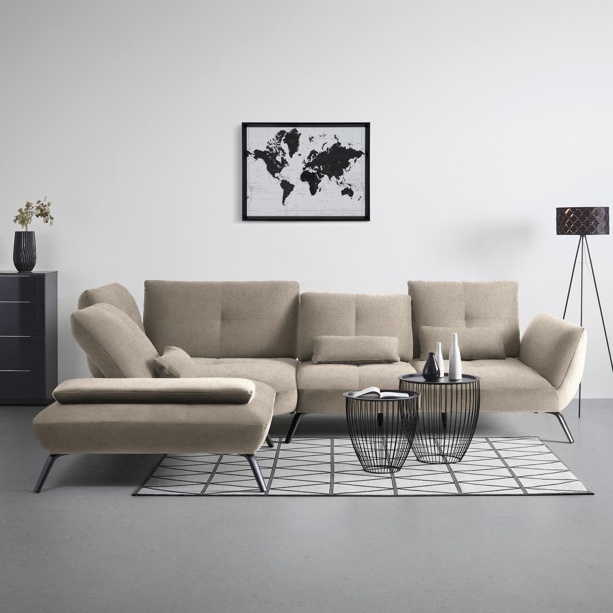 Rohová sedačka TRENDY, ľavá, écru - čierna/écru, Modern, kov/kompozitné drevo (250/93/310cm) - Premium Living